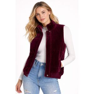 Anthropologie BB Dakota Women Sz S Withers Velvet Puffer Vest Wine Bordeaux R